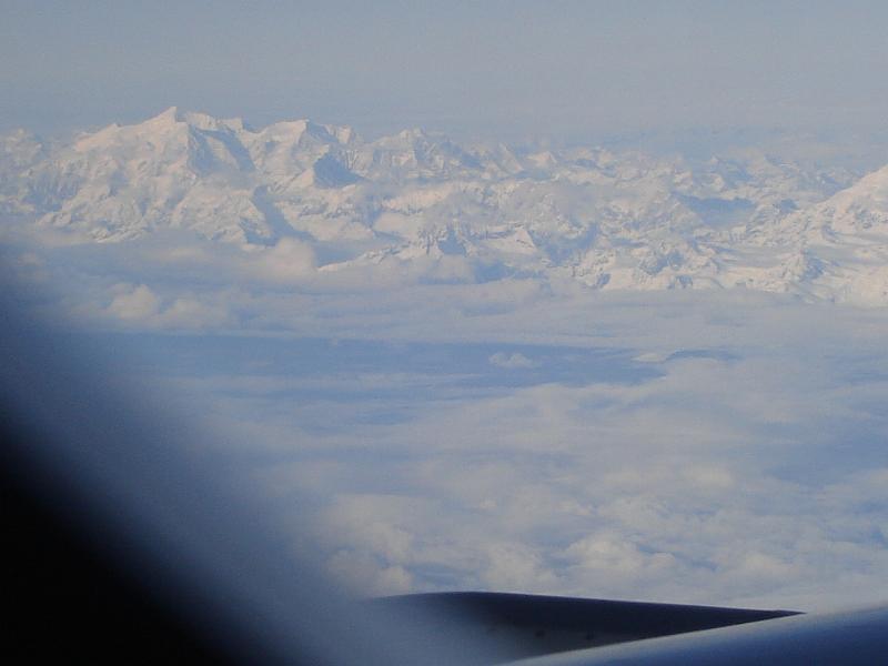 DSC01851.JPG - Alaskan mountains.  We flew with the bubble of sunlight, so it never got dark while we crossed over the Pacific on our flight of 11 hours and 40 minutes. 19 October 2009