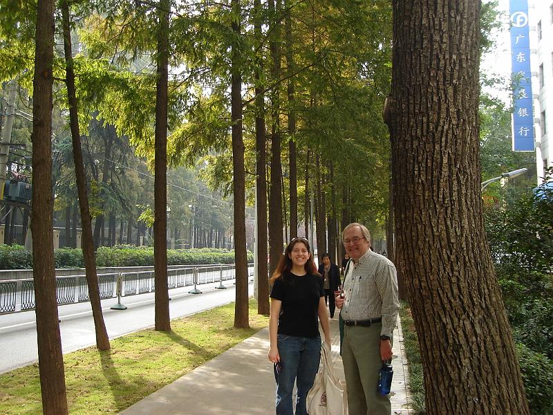 DSC01889.JPG - Brenda and Bill on the tree-lined street on the way to Southeast University. 22 October 2009