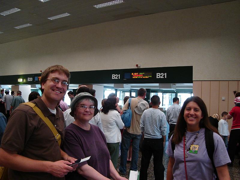 DSC01001.JPG - Andrew, Judy, Brenda at the gate in Milan for our flight to Istanbul. 12 July 2007