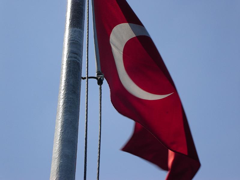 DSC01310.JPG - The Turkish flag flying off the back of the ferry on our boat ride up the Bosphorus (Bogazici) 16 July 2007