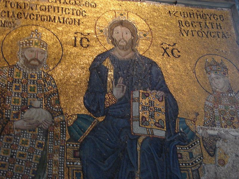 DSC01367.JPG - Christ Pantokrator.  Empress Zoe and Constantine IX Momomakhos.  Jesus Christ enthroned.  11th  century. 17 July 2007