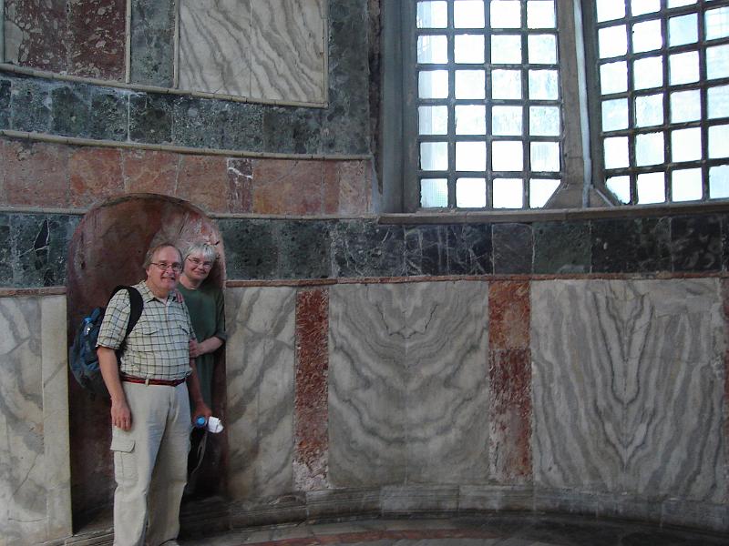 DSC01397.JPG - Bill and Judy in an alcove in the marble apse, Sr. Saviour in Chora. 17 July 2007
