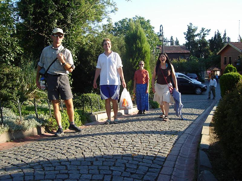 DSC01418.JPG - Matt, Andrew, Gretchen, and Brenda arrive at Pierre Loti on foot (no funicular for them.)  Andrew and Brenda back from the beaches. 17 July 2007