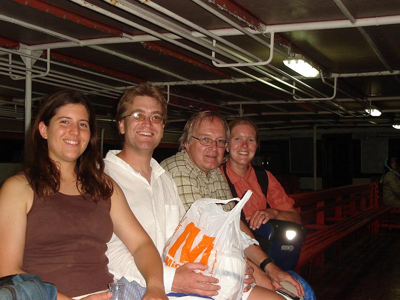 DSC01435.JPG - Brenda, Andrew, Bill, and Gretchen, weary travelers on the last ferry to Sultanahmet, the area where the Hotel Tashkonak is. 17 July 2007