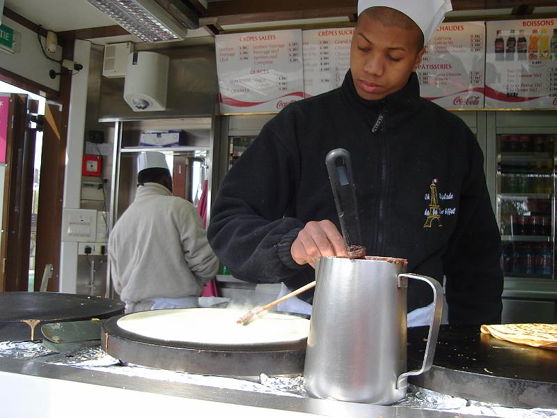 DSC02322.JPG - The best crepe maker in Paris, on the grounds of the Eiffel Tower.  Paris. 17 April 2008