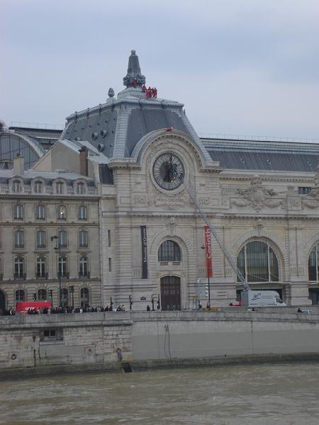 DSC02342.JPG - Workers up to something at the Musée d'Orsay.  Fixing the clock, maybe.  Paris 17 April 2008