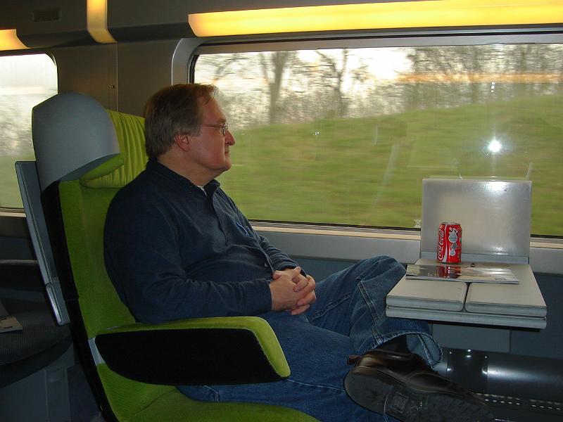 DSC02348.JPG - Bill on the high-speed train, the TGV, from Paris to Karlsruhe. 18 April 2008