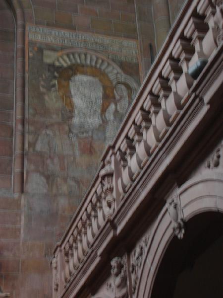 DSC02365.JPG - An old fresco in the Cathedral of St. Peter in Worms.  Germany 19 April 2008