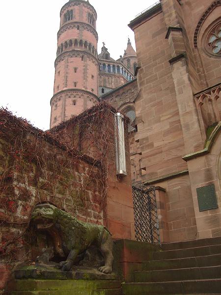 DSC02370.JPG - Two of the four round towers, from a courtyard, of the Cathedral of St. Peter, Worms Germany. 19 April 2008