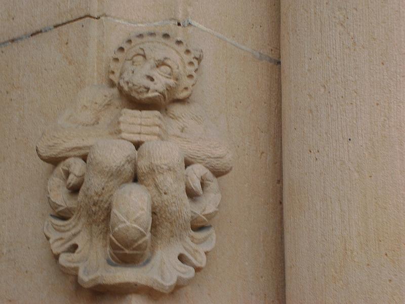 DSC02385.JPG - Close up of a carving on the arches of the Imperial Cathedral of Speyer.  Germany 19 April 2008