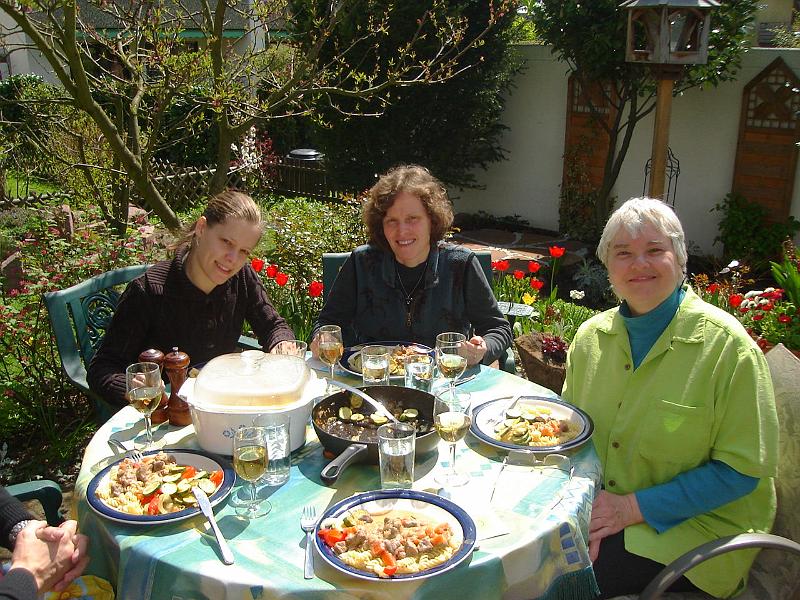 DSC02393.JPG - Lunch on the patio with Veronika, Dorothea, and Judy.  Stutensee Blankenloch Germany 20 April 2008