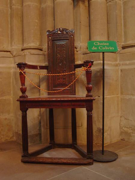DSC02429.JPG - Calvin's chair in the St. Pierre Cathedral of the Swiss Reformed Church, Geneva Switzerland. 21 April 2008