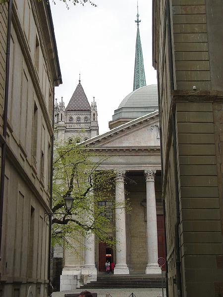 DSC02438.JPG - Bill standing on the steps of the St. Pierre Cathedral of the Swiss Reformed Church, Geneva Switzerland. 21 April 2008
