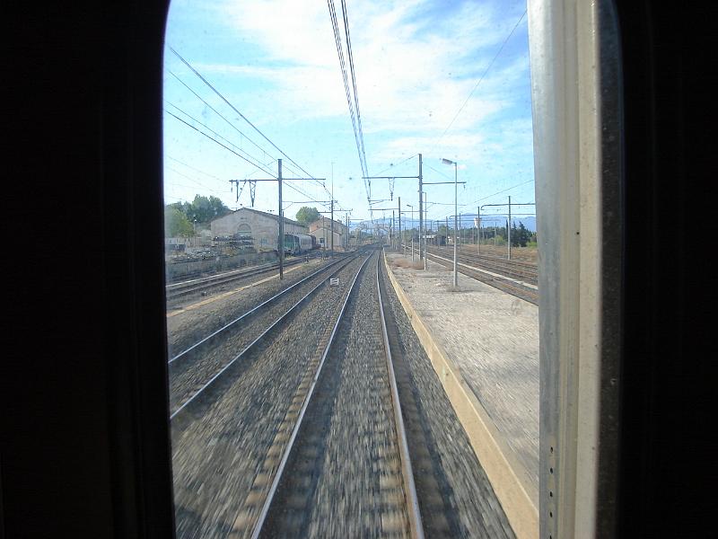 DSC02463.JPG - The view from the rear of our train car leaving Perpignan.  France 22 April 2008