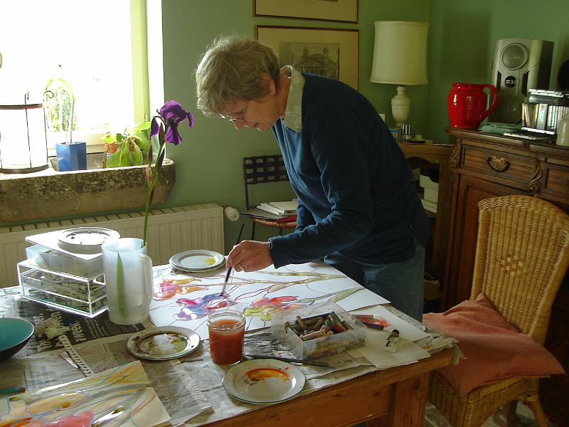 DSC02522.JPG - Viv doing a watercolor.  Rauffet France 23 April 2008