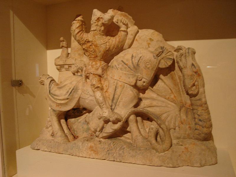 DSC02551.JPG - St. George slaying the dragon.  Part of the collection of artwork at Castelnaud.  France 24 April 2008