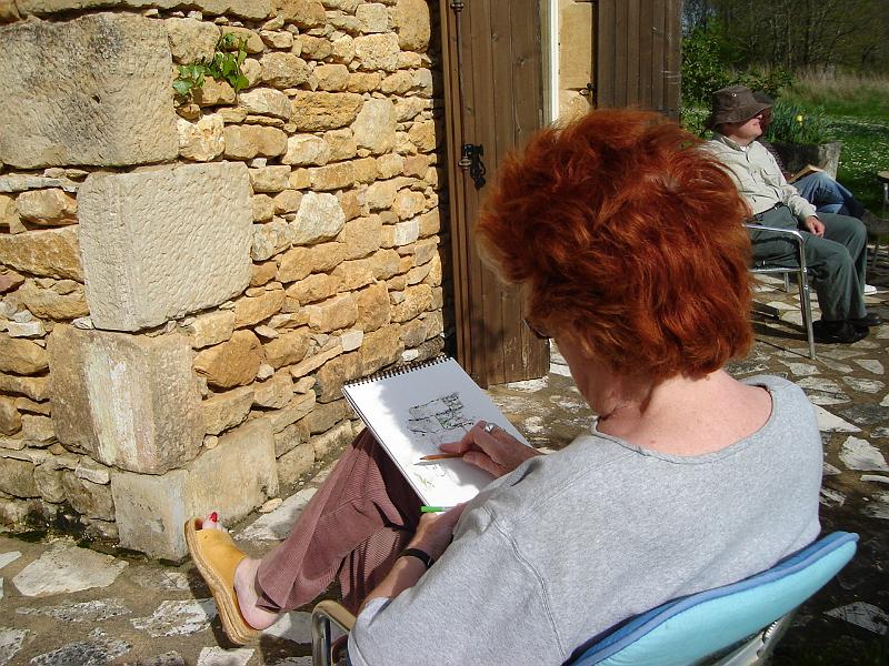DSC02567.JPG - Shirley adding to Judy's sketch.  Rauffet France 24 April 2008