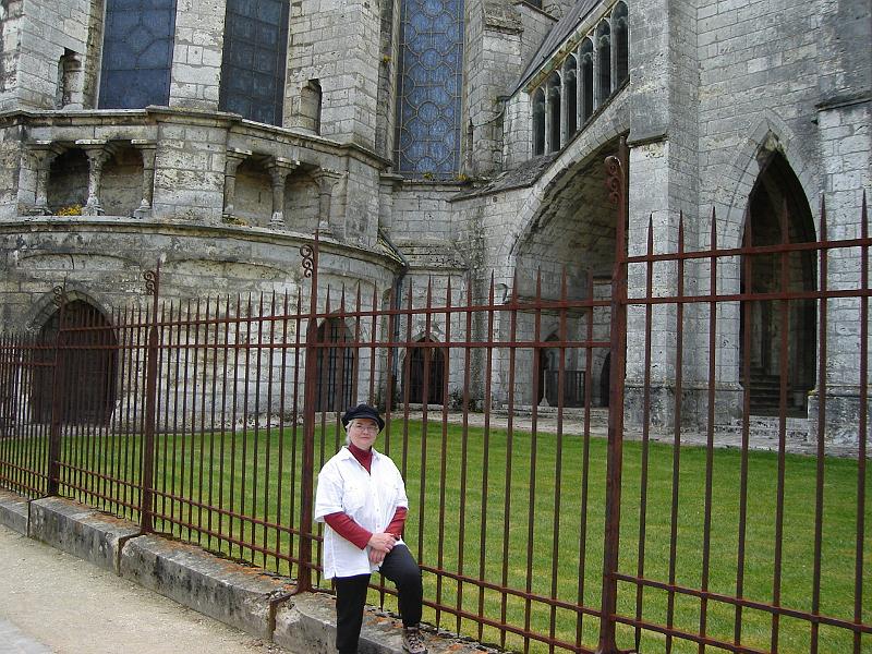 DSC02594.JPG - Judy at the entrance to the crypt, Chartres Cathedral.  France 25 April 2008