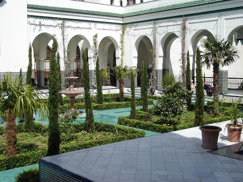 DSC02619.JPG - Courtyard of the Grande Mosquee de Paris.  The prayer space here was very much smaller and darker than the Mosques in Istanbul, the exterior gardens more developed. Paris France 26 April 2008