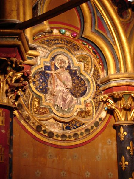 DSC02651.JPG - Said to be the oldest painting in France, located in the lower level chapel of Sainte Chapelle.  Paris France 27 April 2008