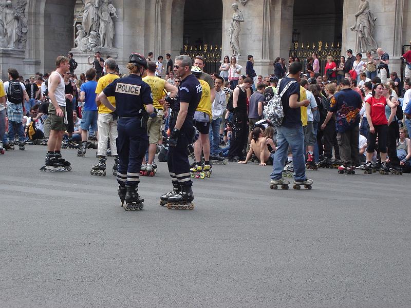 DSC02674.JPG - Roller bladers and police amidst the statuary of the Paris Opera House.  It was dramatic. 27 April 2008