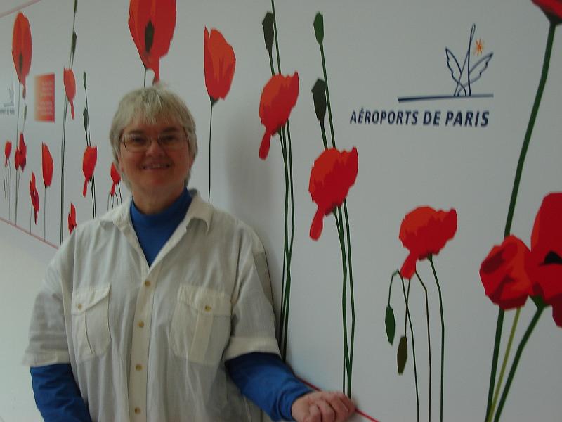 DSC02723.JPG - Judy at Charles de Gaulle airport.  Paris France 29 April 2008