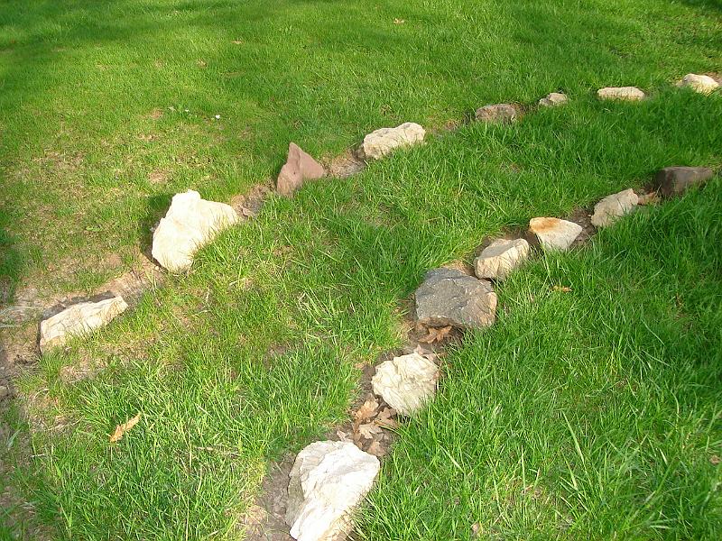 DSC02745.JPG - Dorothea's rock from her back yard in Germany finds its way into Judy's labyrinth in Madison. 5 May 2008