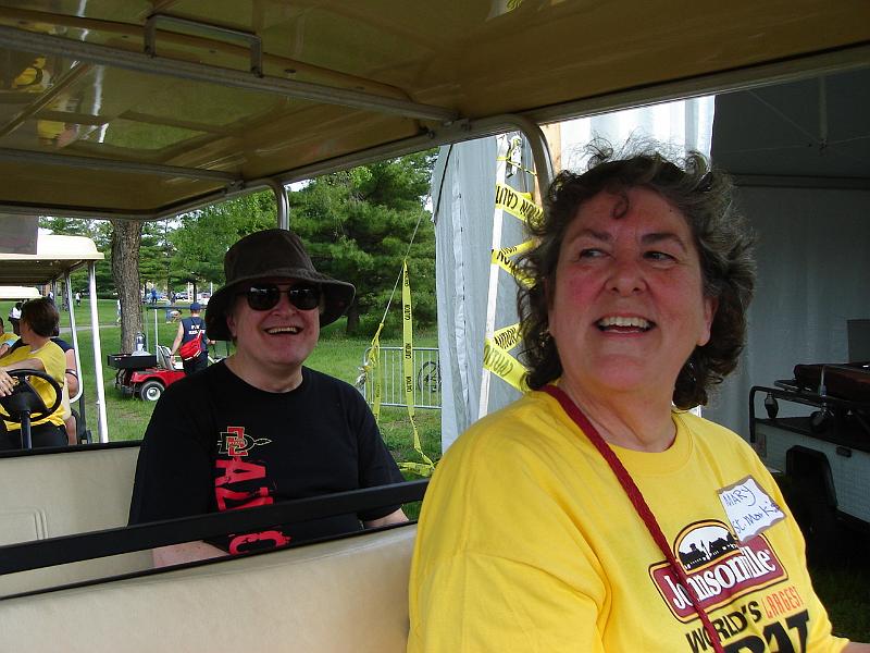 DSC01095.JPG - Bill riding to the parking lot with volunteer driver and friend, Mary. 23 May 2009