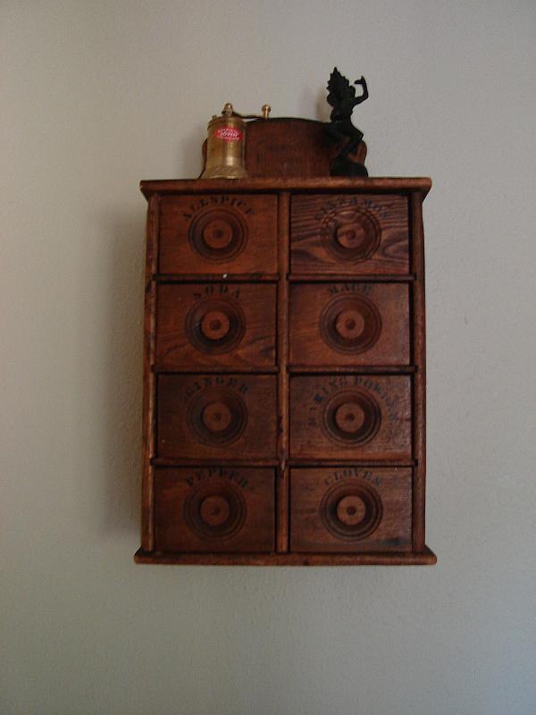 DSC01296.JPG - Grandmama's spice chest now in Gretchen's kitchen. 19 July 2009
