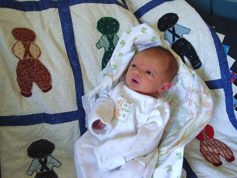 DSC01301.JPG - Sebastian on the quilt Helen made for him. 20 July 2009