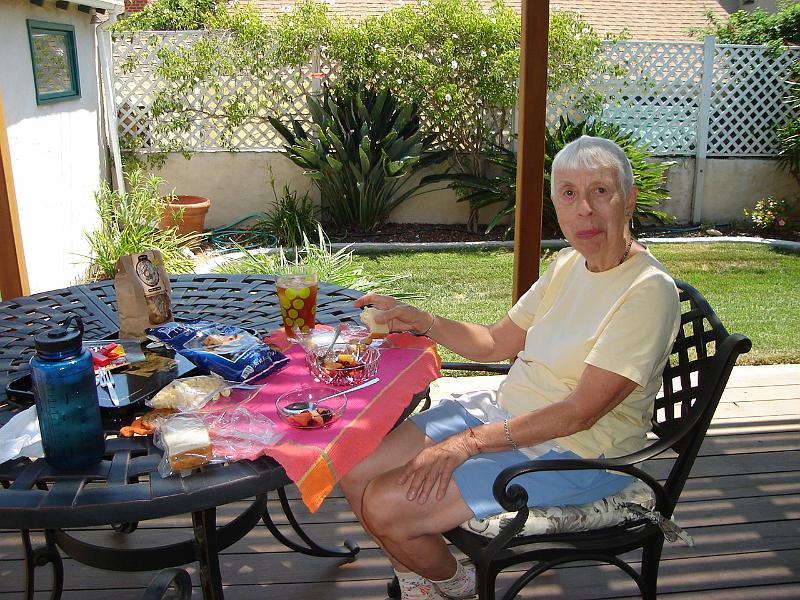 DSC01371.JPG - Ramona eating lunch with Judy (photographer) on the deck. 8 August 2009