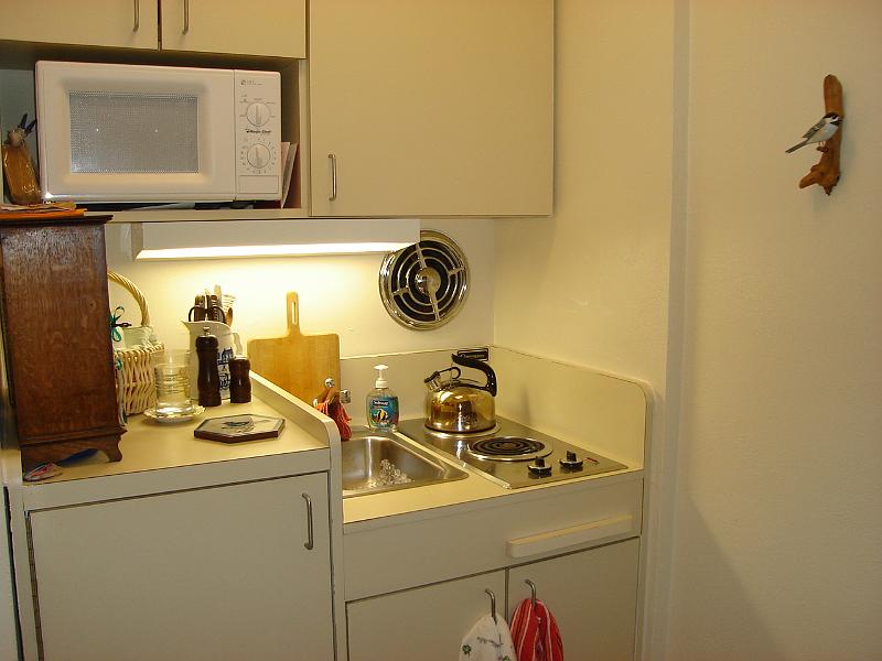 DSC01387.JPG - The small kitchenette in Ramona's new apartment. 8 August 2009