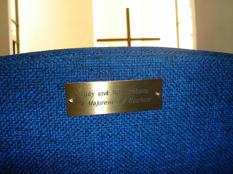DSC01471.JPG - Donated chair in the Trotter Chapel. 12 August 2009