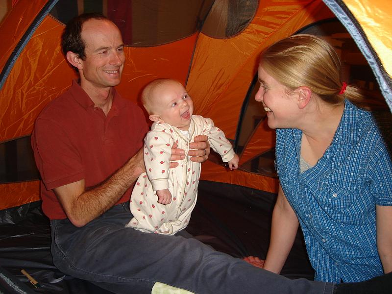 DSC01801.JPG - Matt, Sebastian, and Gretchen in their new tent. 17 October 2009
