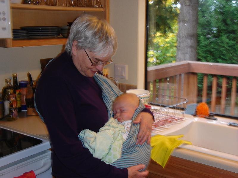 DSC01843.JPG - Grandma holding Sebastian before we leave for SEATAC. 19 October 2009