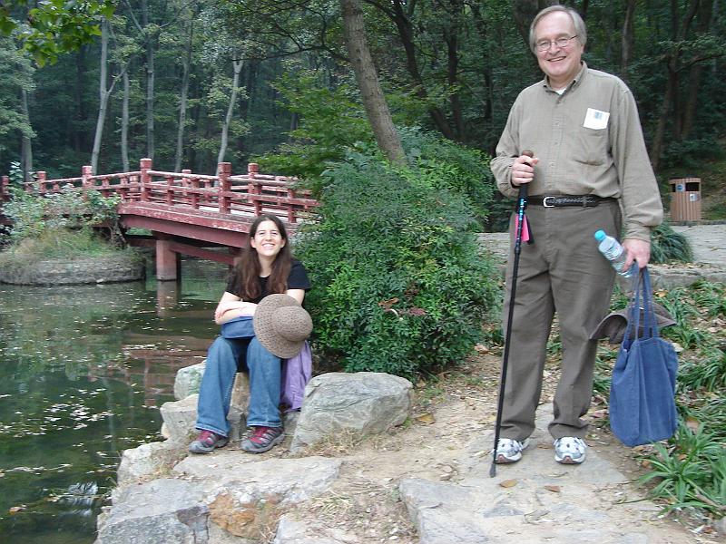 DSC02259.JPG - Brenda and Bill at Zixia Lake.  Many folks were swimming in the lake and Brenda has also. 28 October 2009