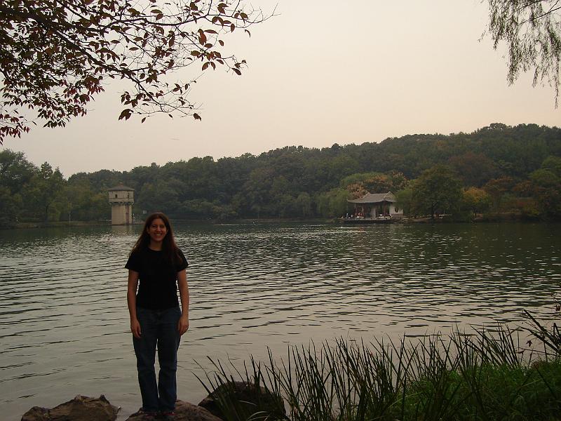 DSC02262.JPG - Brenda on the shore of Zixia Lake, a calm and beautiful place. 28 October 2009