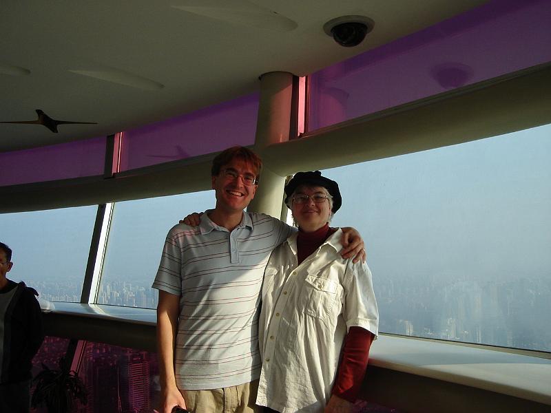 DSC02438.JPG - Andrew and Judy atop the Pearl Tower in Shanghai. 31 October 2009