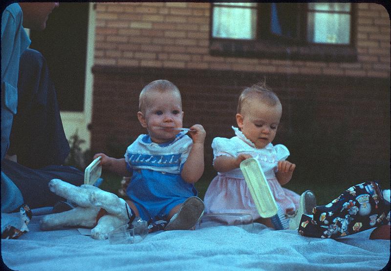 0240-twins-gifts-2.jpg - Richard and Judy.  Quebec Street, Denver 31 July 1951
