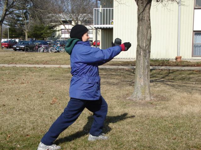 DSC00153.JPG - Brenda going through her Tai Chi moves. 25 February 2006