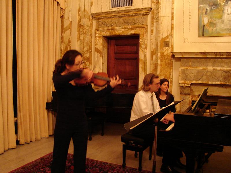 DSC00722.JPG - Andrew's Chamber Music Recital in Smith Memorial Hall, UIUC, with Michelle on violin and Brenda turning pages.  Mozart's Violin Sonata in G Major, K301, Allegro con spirito. 10 December 2006