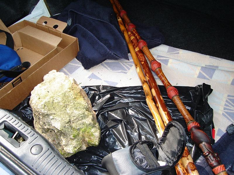DSC00904.JPG - Judy found a rock in the woods, it joins the walking sticks in Vada's trunk. 18 May 2007