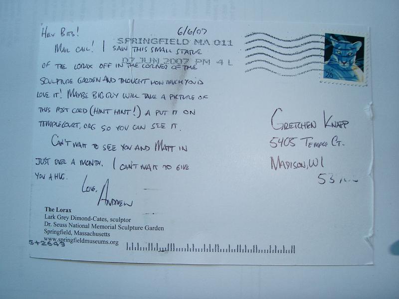 DSC00945.JPG - Back of Andrew's post card from Massachusetts.  Hint taken. 12 June 2007