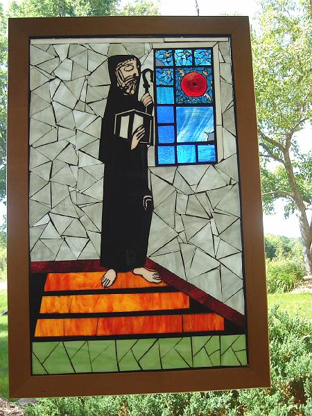 DSC01762.JPG - Stained glass depicting St. Benedict, Holy Wisdom Monastery. 8 September 2007