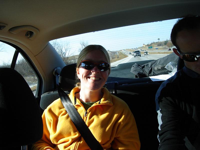 DSC02100.JPG - Gretchen and Matt in the back seat on I94 going to Mequon. 23 November 2007