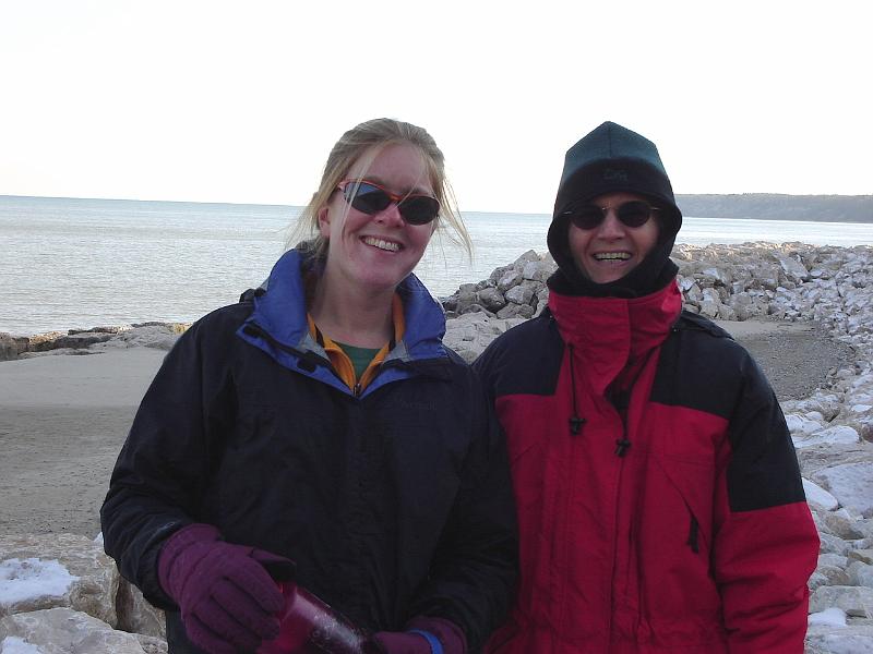 DSC02123.JPG - Gretchen and LaVerne by Lake Michigan. 23 November 2007