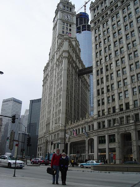 DSC02213.JPG - Andrew and Judy in front of the Wrigley Building. 21 February 2008