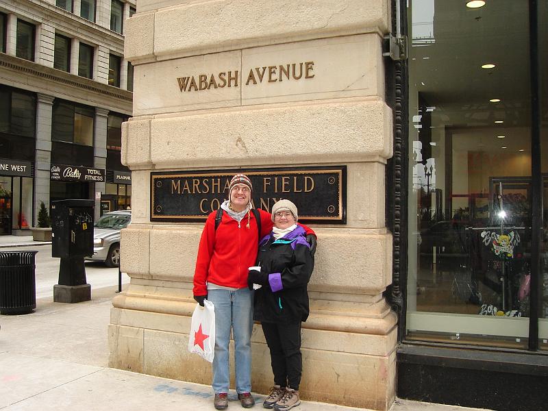 DSC02221.JPG - Andrew and Judy in front of Marshall Fields, regrettably now known as Macys. 21 February 2008
