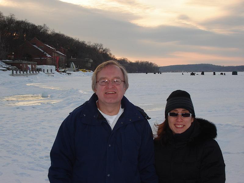 DSC02260.JPG - Bill and Sara standing on Lake Mendota. 1 March 2008