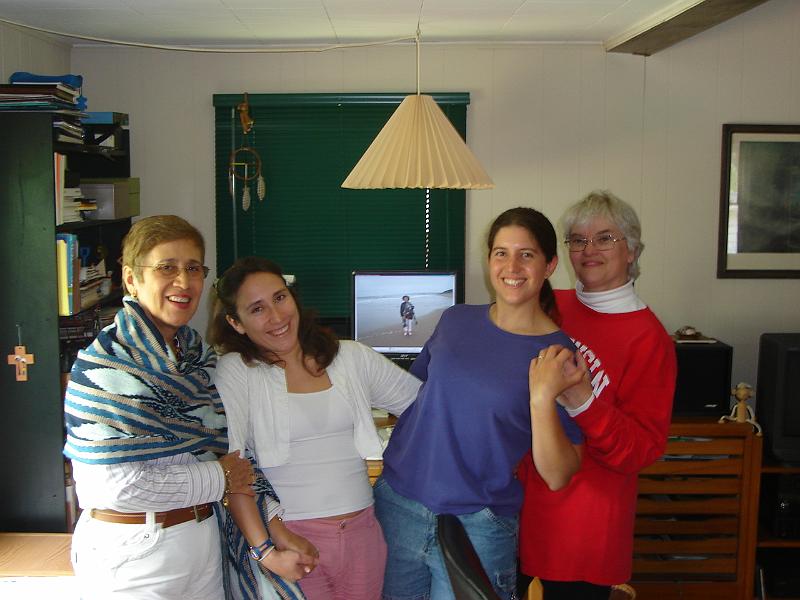 DSC02765.JPG - Amparo, Sara, Brenda, and Judy with Judy on the computer screen as well. 17 May 2008